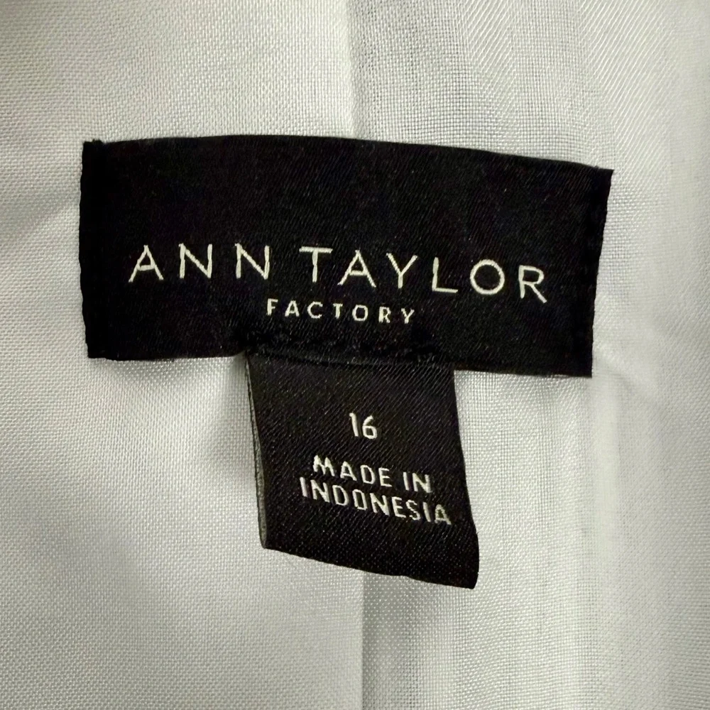 Ann Taylor Factory Womens Striped Blazer Size 16 Blue White Cotton Blend Jacket - Picture 14 of 15